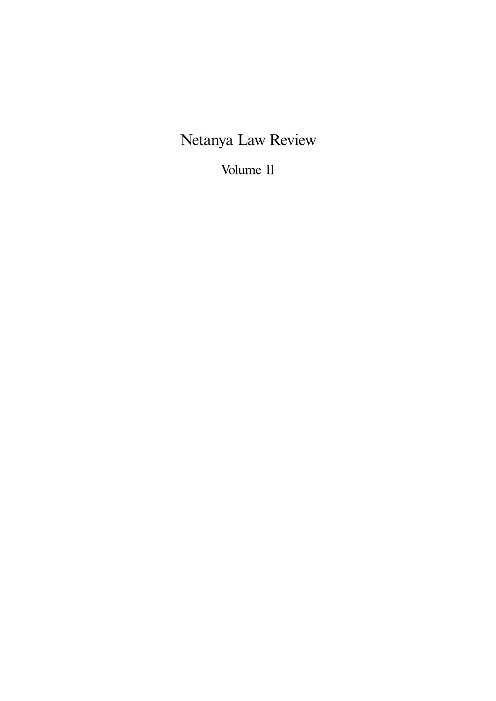 Netanya Law Review