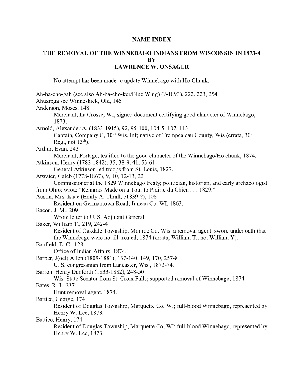 The Removal of the Winnebago Indians from Wisconsin in 1873-4 by Lawrence W