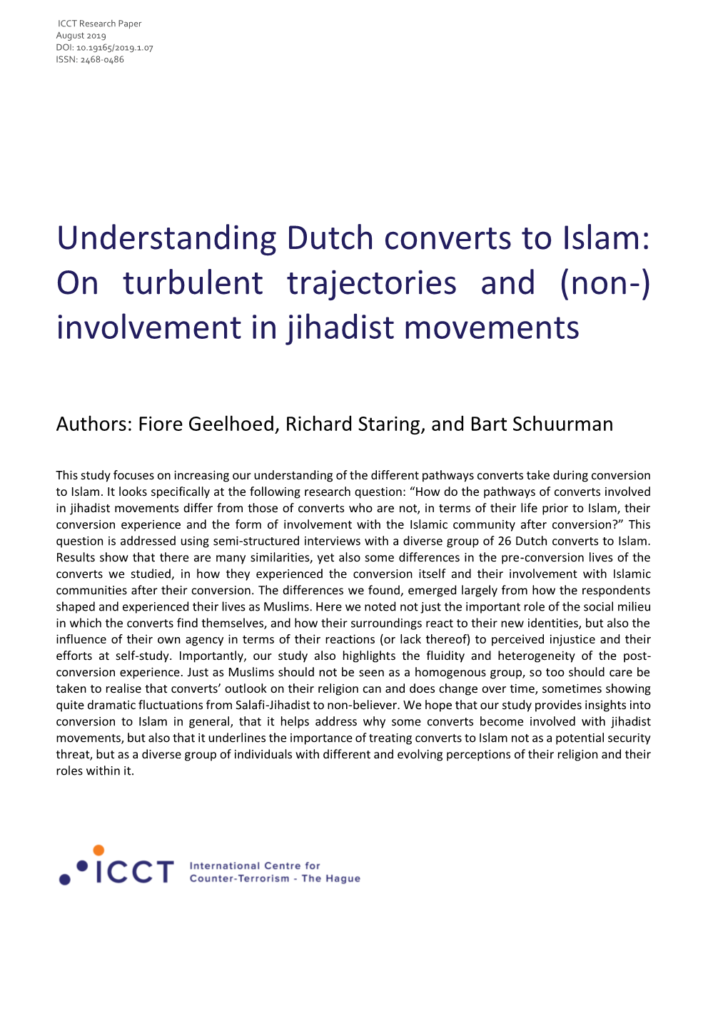 Understanding Dutch Converts to Islam: on Turbulent Trajectories and (Non-) Involvement in Jihadist Movements