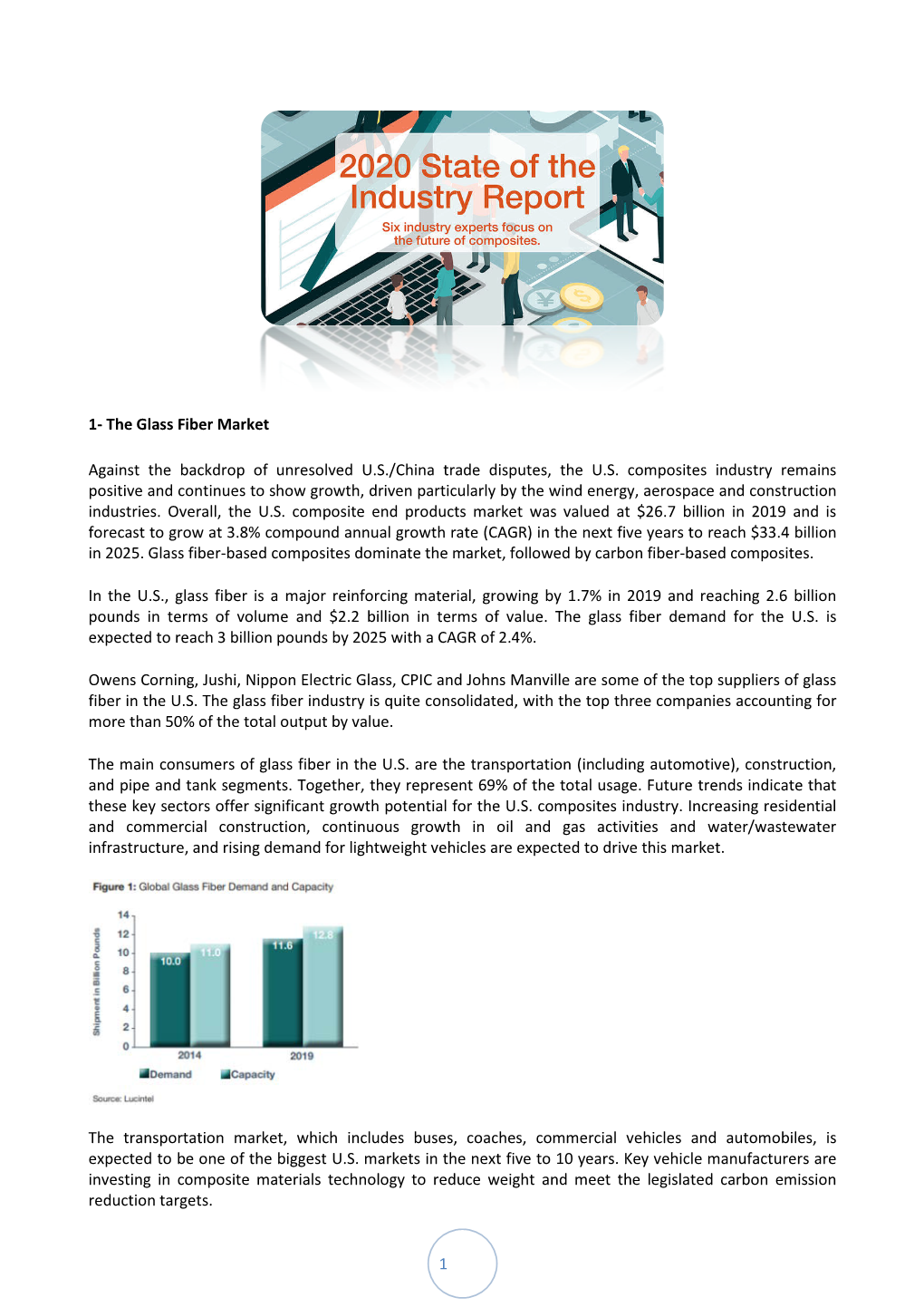 1 1- the Glass Fiber Market Against the Backdrop of Unresolved U.S