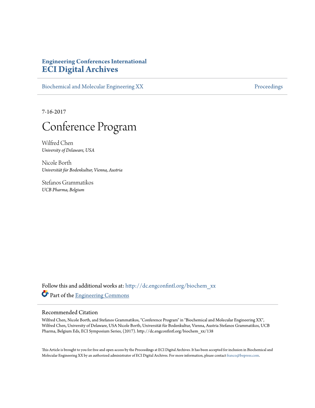 Conference Program Wilfred Chen University of Delaware, USA