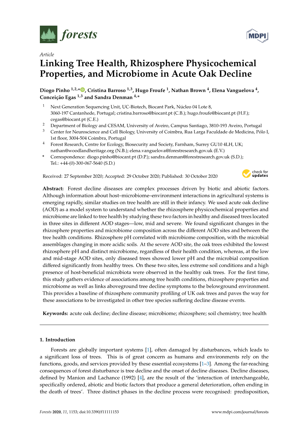 Linking Tree Health, Rhizosphere Physicochemical Properties, and Microbiome in Acute Oak Decline