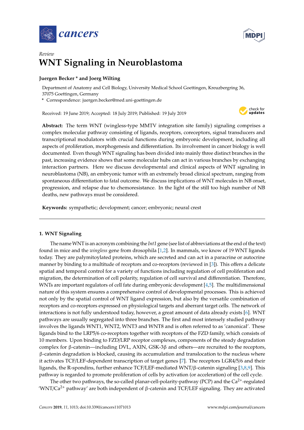 WNT Signaling in Neuroblastoma