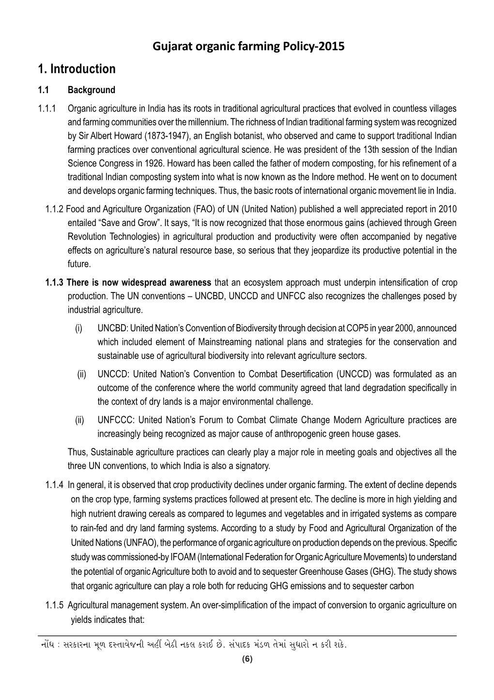 Gujarat Organic Farming Policy-2015 1. Introduction