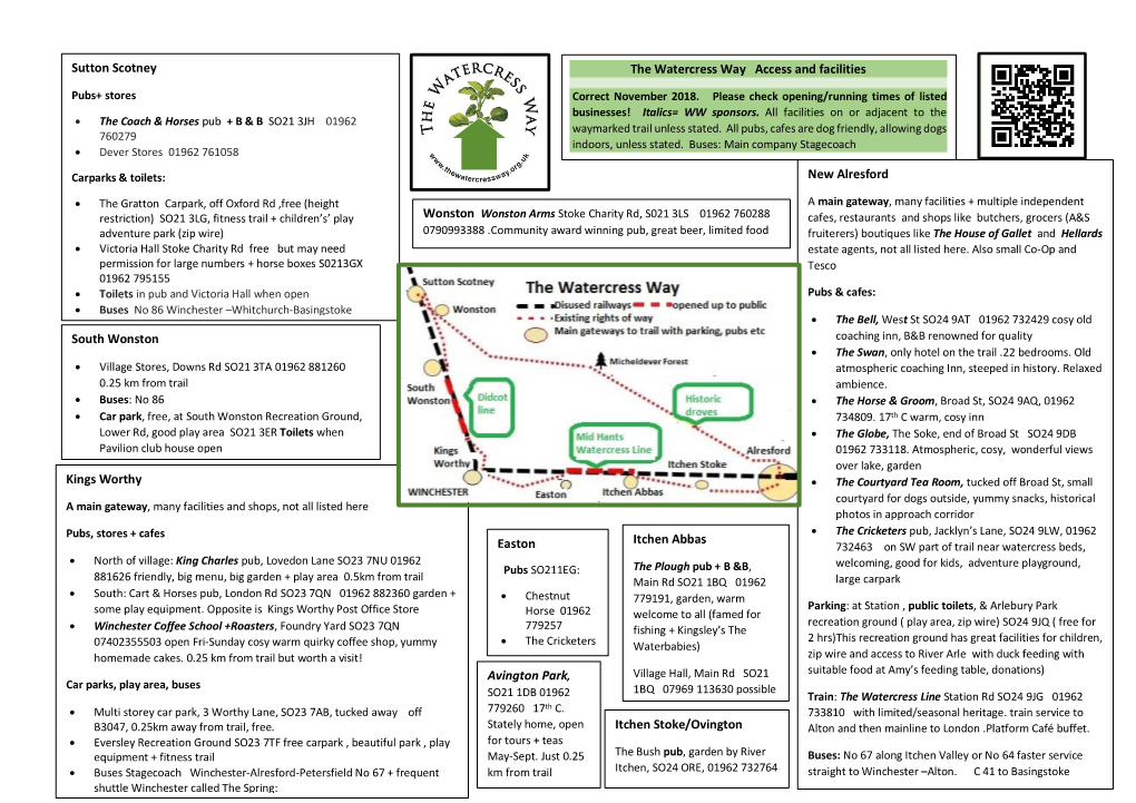 Sutton Scotney South Wonston Kings Worthy the Watercress Way Access and Facilities New Alresford Avington Park, Itchen