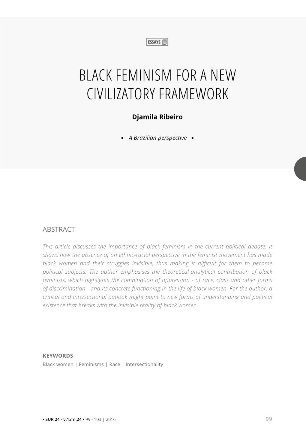 Black Feminism for a New Civilizatory Framework