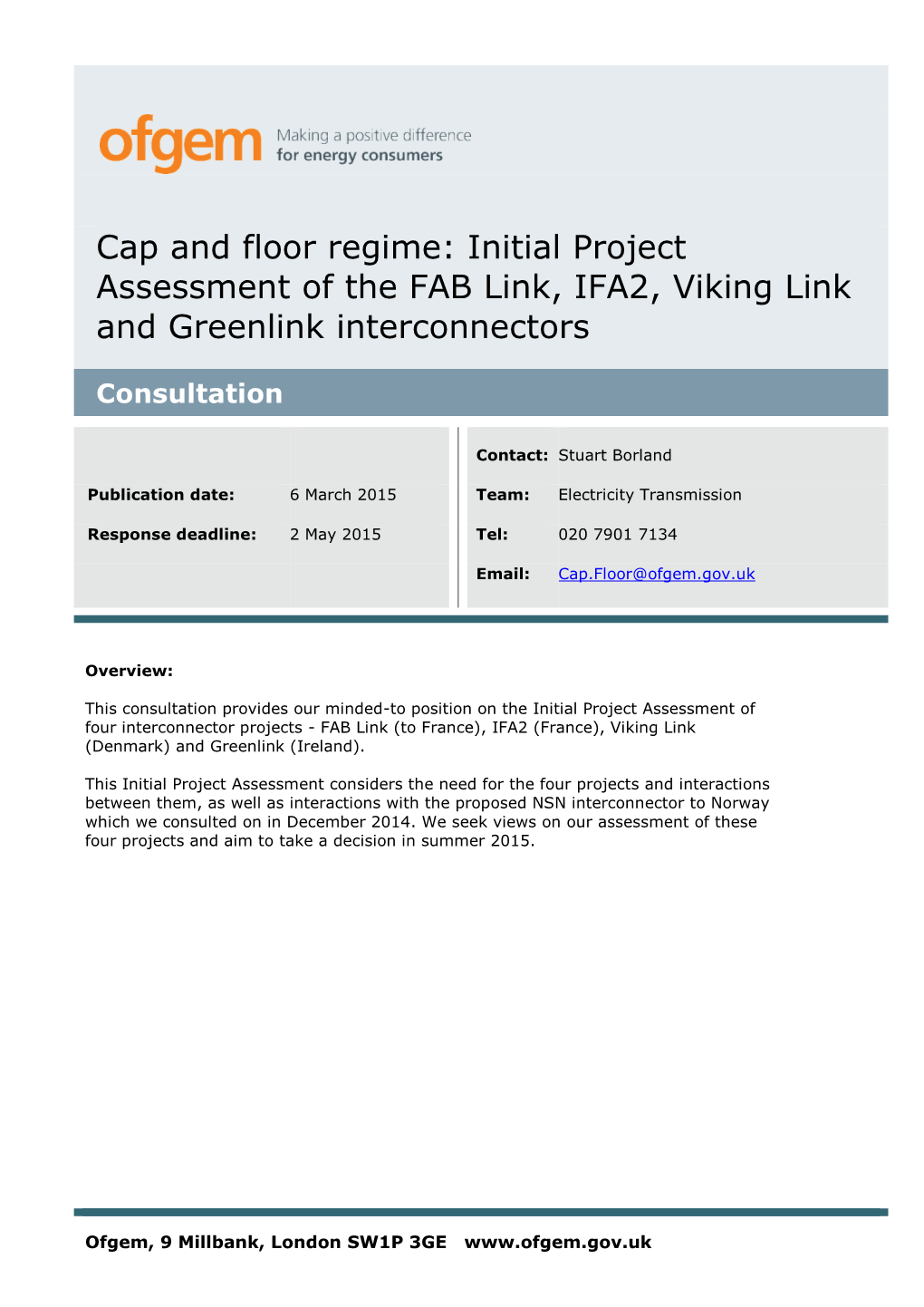 Initial Project Assessment of the FAB Link, IFA2, Viking Link and Greenlink Interconnectors