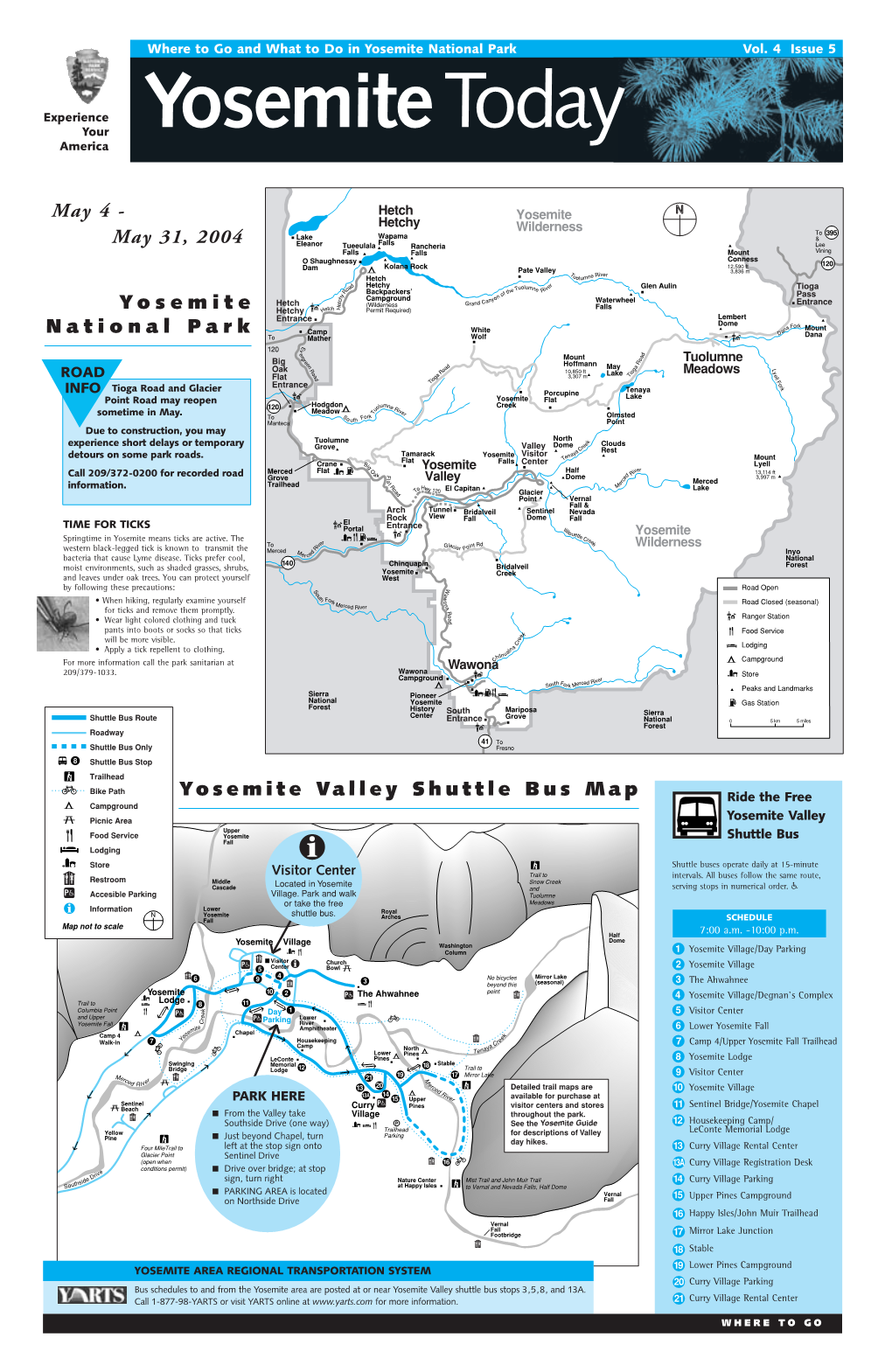 Yosemite Valley Shuttle Bus Map May 4