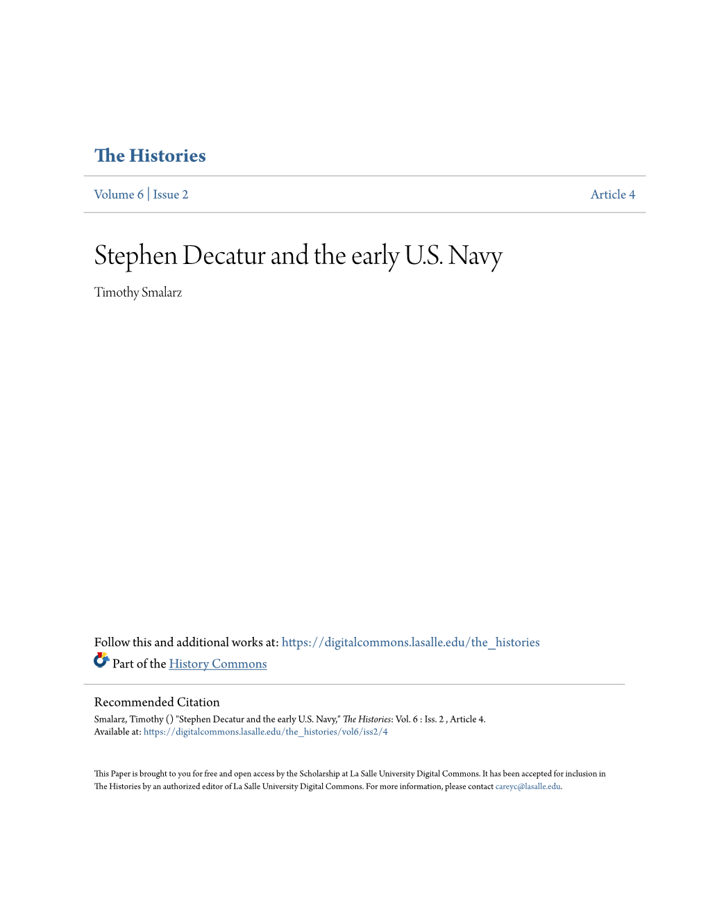 Stephen Decatur and the Early U.S. Navy Timothy Smalarz