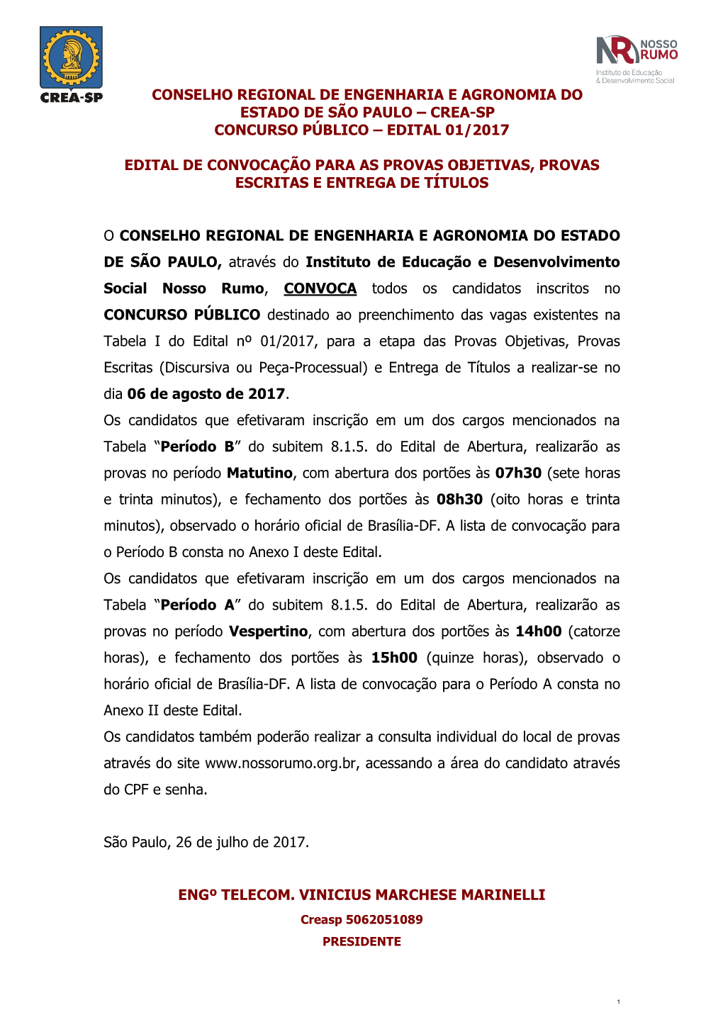 Crea-Sp Concurso Público – Edital 01/2017 Edital De