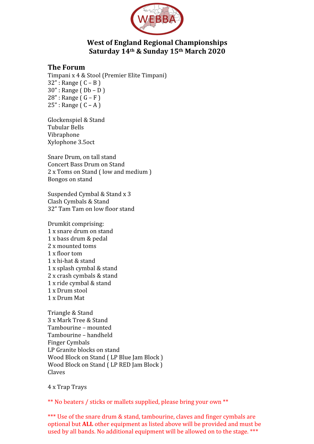 West of England Regional Championships Saturday 14Th & Sunday 15Th March 2020