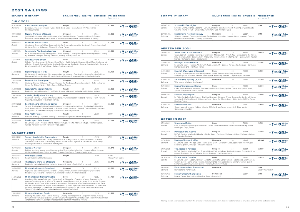 2021 Sailings