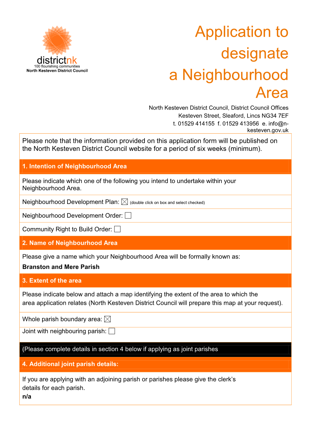 Branston and Mere Area Application Form [Pdf / 61KB]