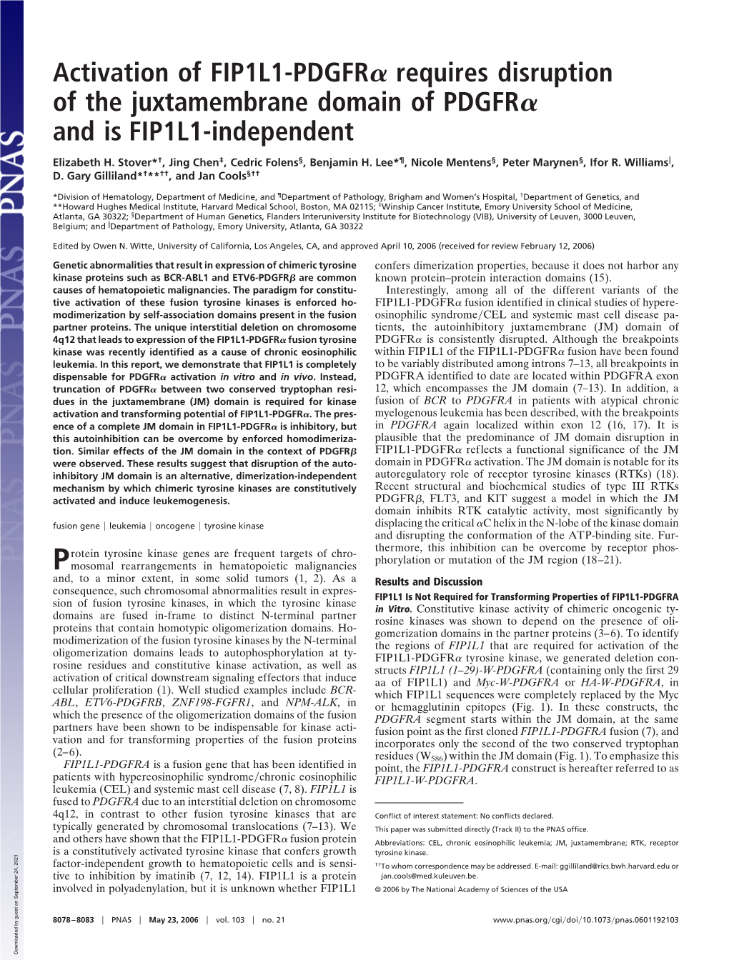 Activation of FIP1L1-PDGFR Requires Disruption of the Juxtamembrane