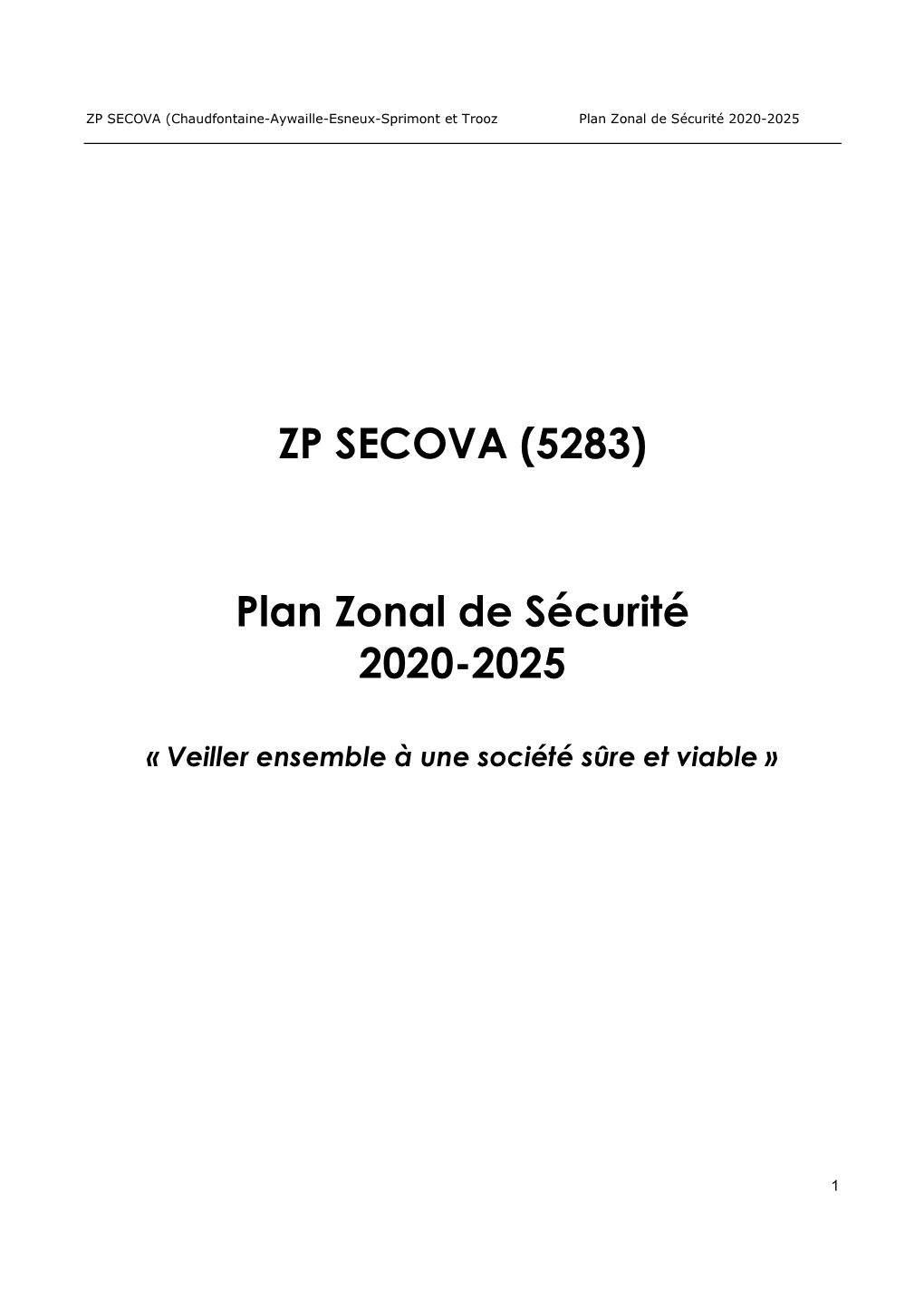 ZP SECOVA (5283) Plan Zonal De Sécurité 2020-2025