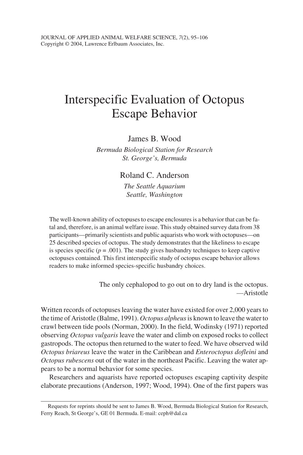 Interspecific Evaluation of Octopus Escape Behavior