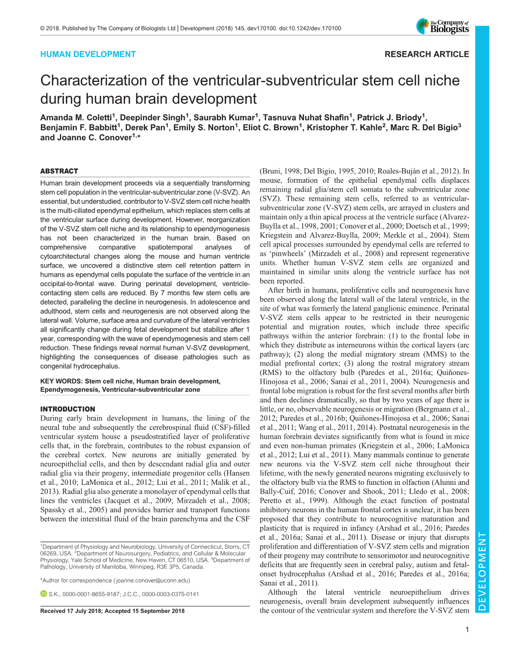 Characterization of the Ventricular-Subventricular Stem Cell Niche During Human Brain Development Amanda M