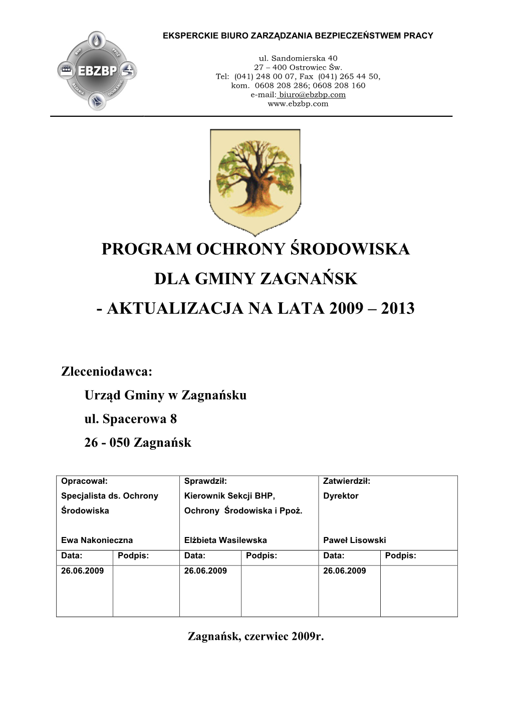 Program Ochrony Środowiska Dla Gminy Zagnańsk - Aktualizacja Na Lata 2009 – 2013