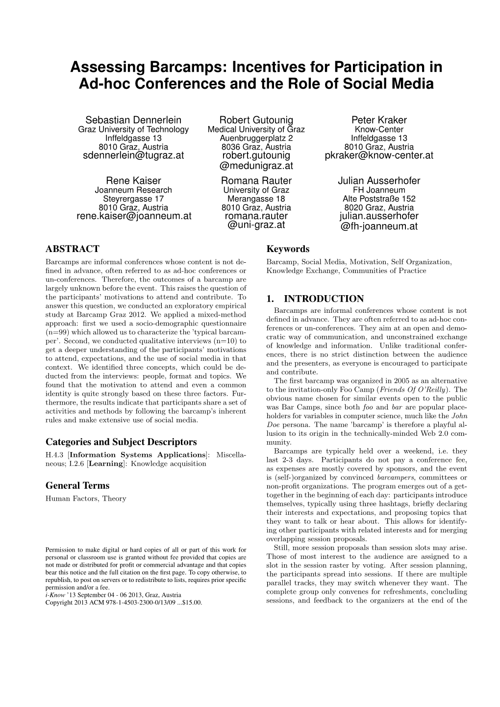 Assessing Barcamps: Incentives for Participation in Ad-Hoc Conferences and the Role of Social Media