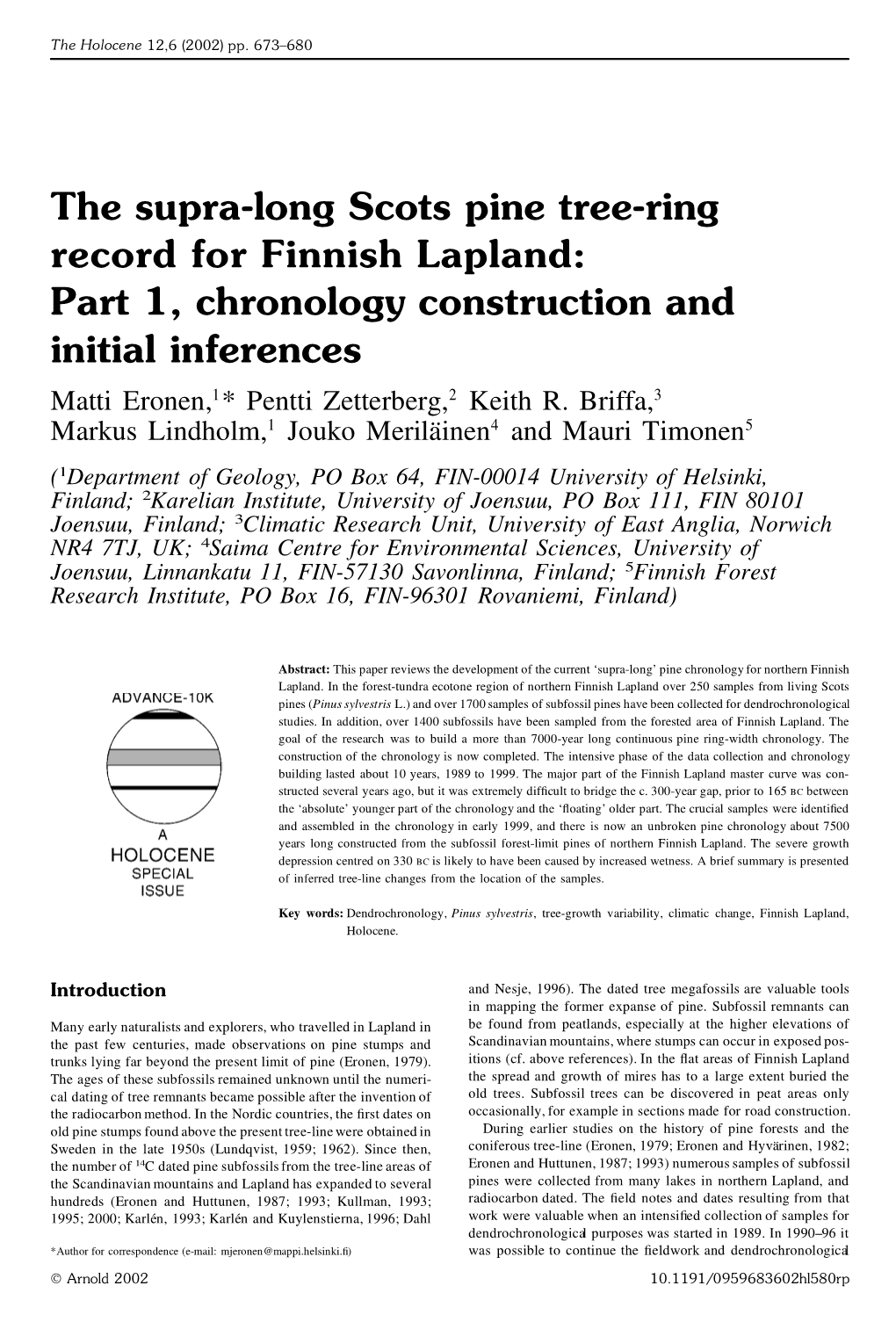 The Supra-Long Scots Pine Tree-Ring Record for Finnish Lapland