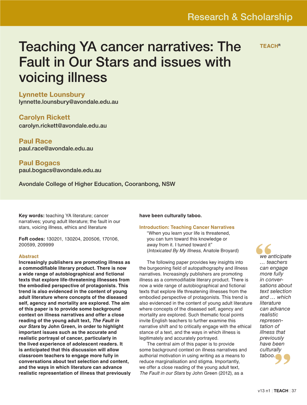 Teaching YA Cancer Narratives: the Fault in Our Stars and Issues With