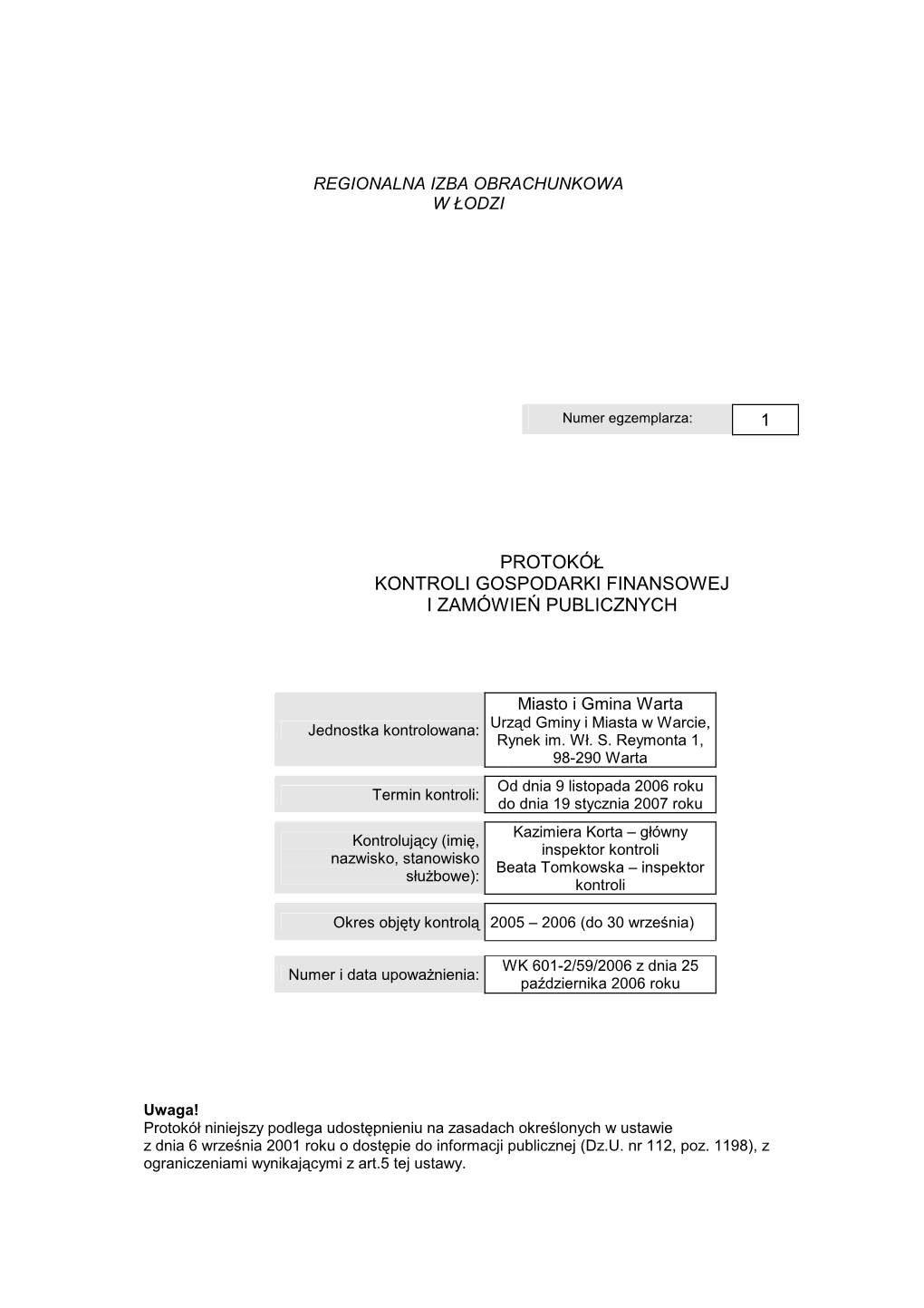 Protokół Kontroli Gospodarki Finansowej I Zamówie Ń Publicznych