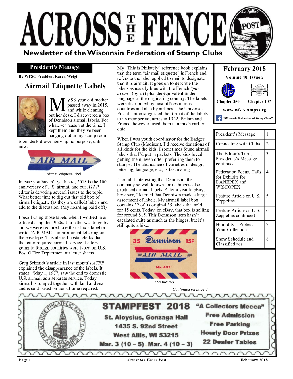 Newsletter of the Wisconsin Federation of Stamp Clubs Airmail