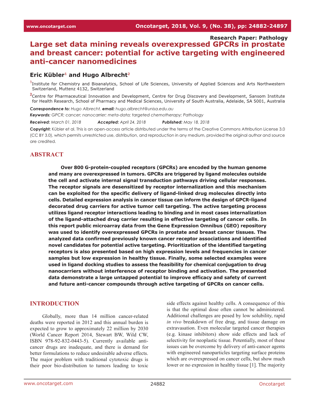 Large Set Data Mining Reveals Overexpressed Gpcrs in Prostate and Breast Cancer: Potential for Active Targeting with Engineered Anti-Cancer Nanomedicines