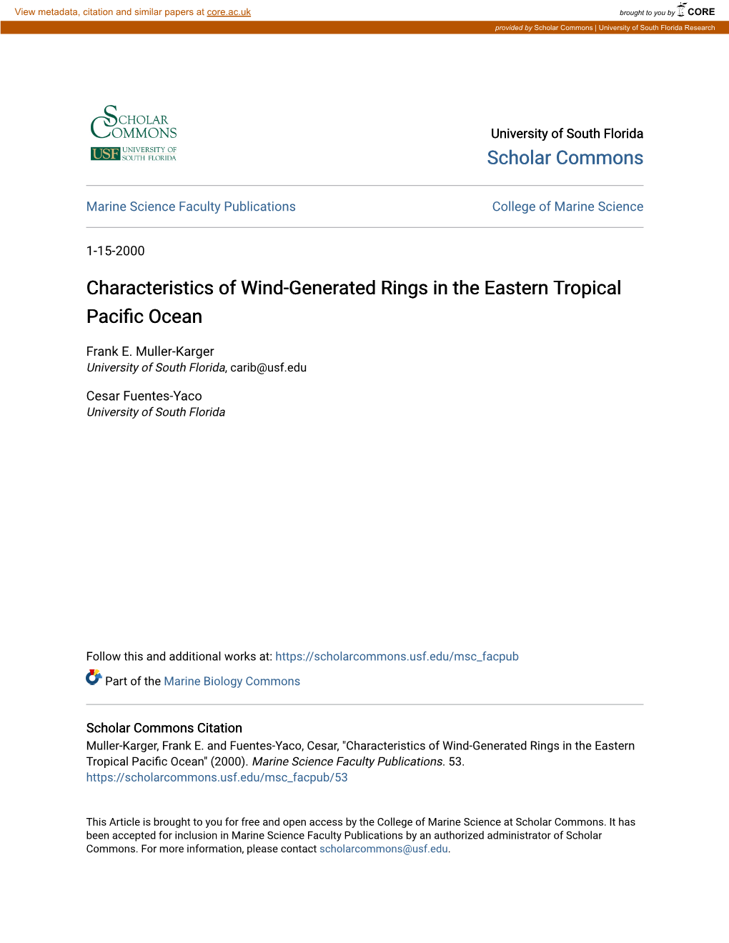 Characteristics of Wind-Generated Rings in the Eastern Tropical Pacific Ocean