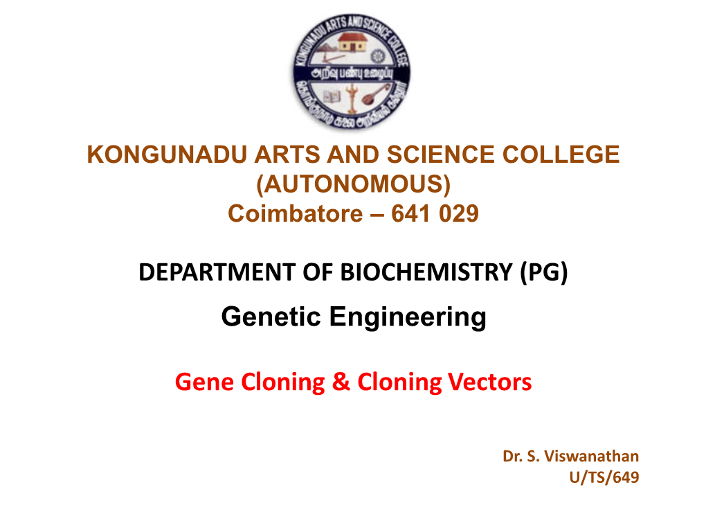 Gene Cloning & Cloning Vectors Genetic Engineering