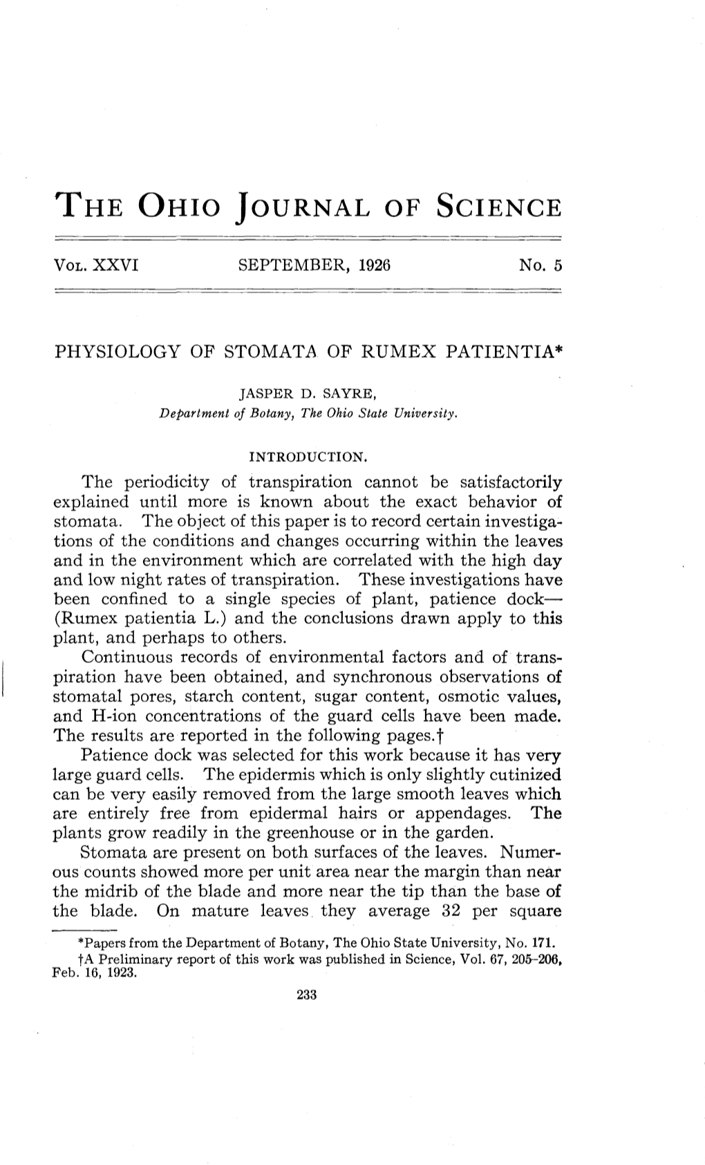 Physiology of Stomata of Rumex Patientia*