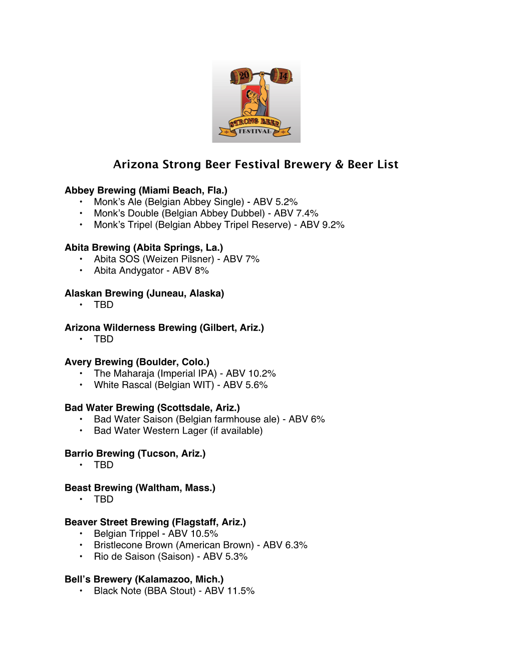 2014 ASBF Beer List