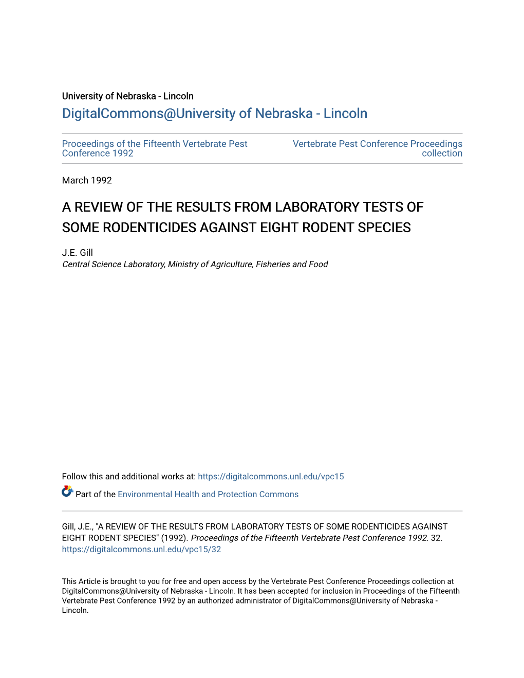 A Review of the Results from Laboratory Tests of Some Rodenticides Against Eight Rodent Species