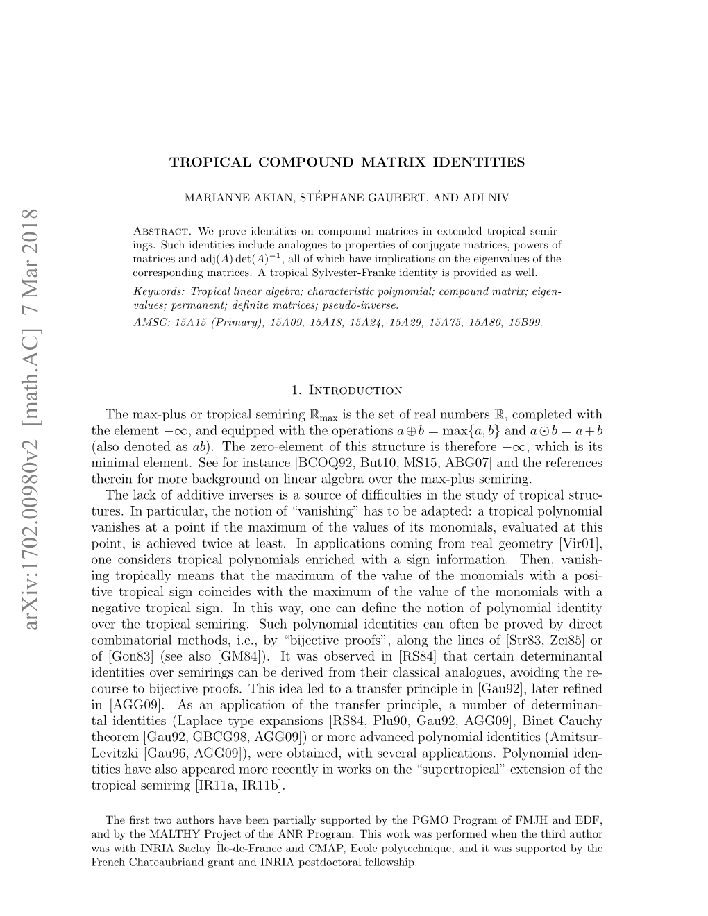 Tropical Compound Matrix Identities