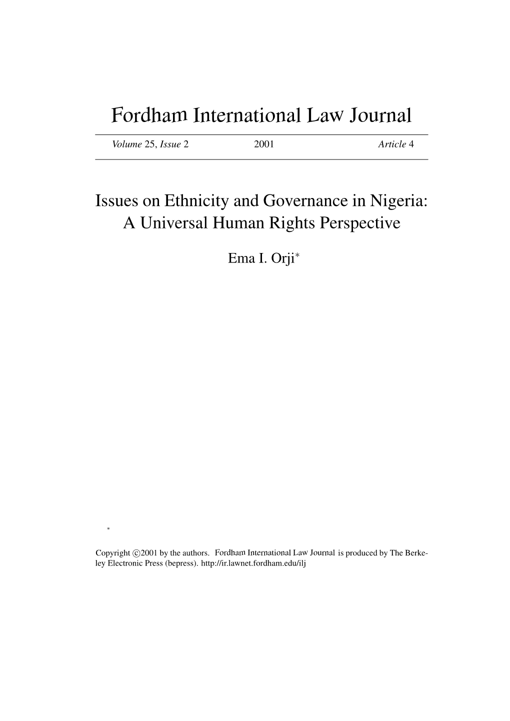 Issues on Ethnicity and Governance in Nigeria: a Universal Human Rights Perspective
