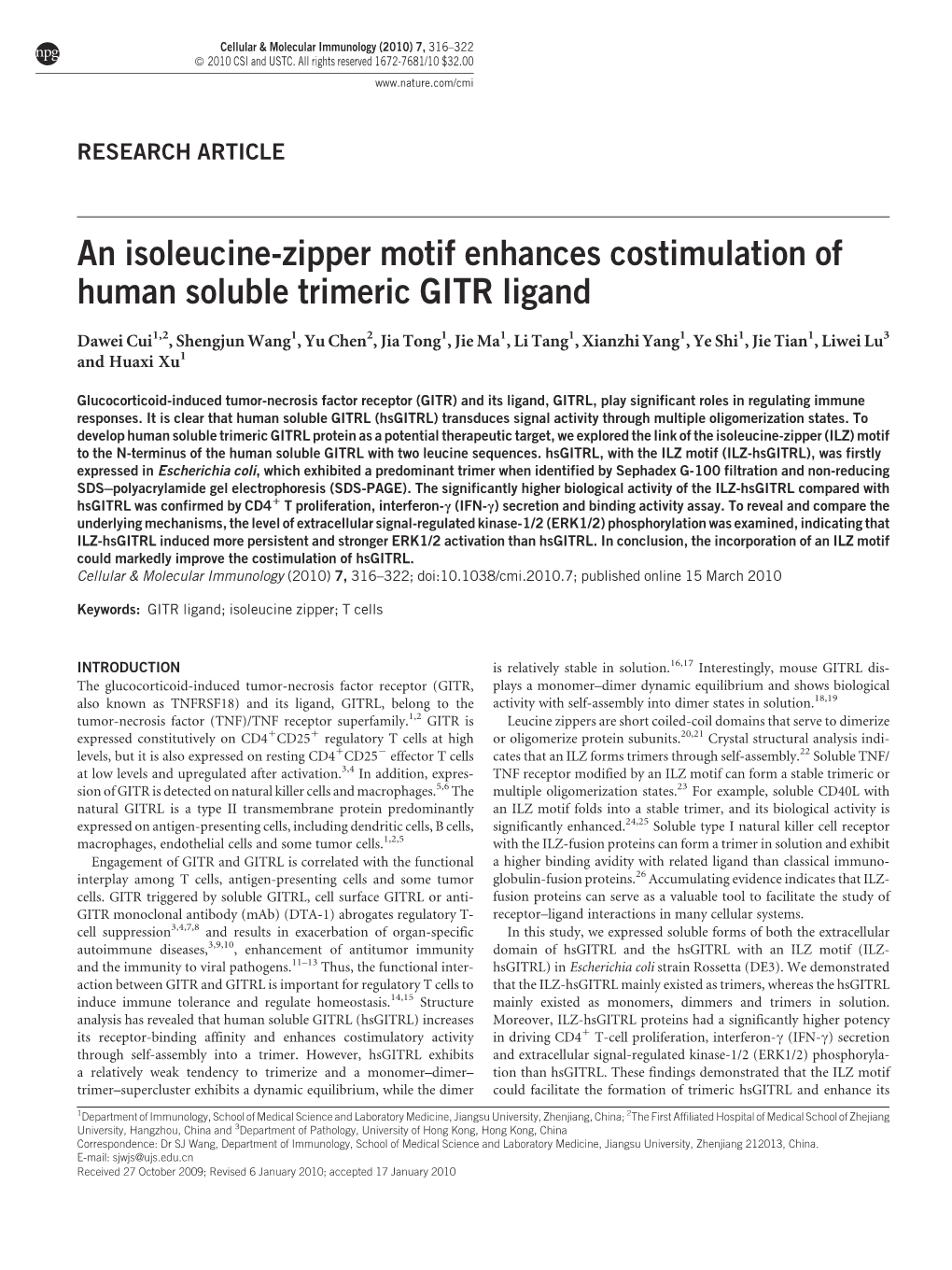 An Isoleucine-Zipper Motif Enhances Costimulation of Human Soluble Trimeric GITR Ligand