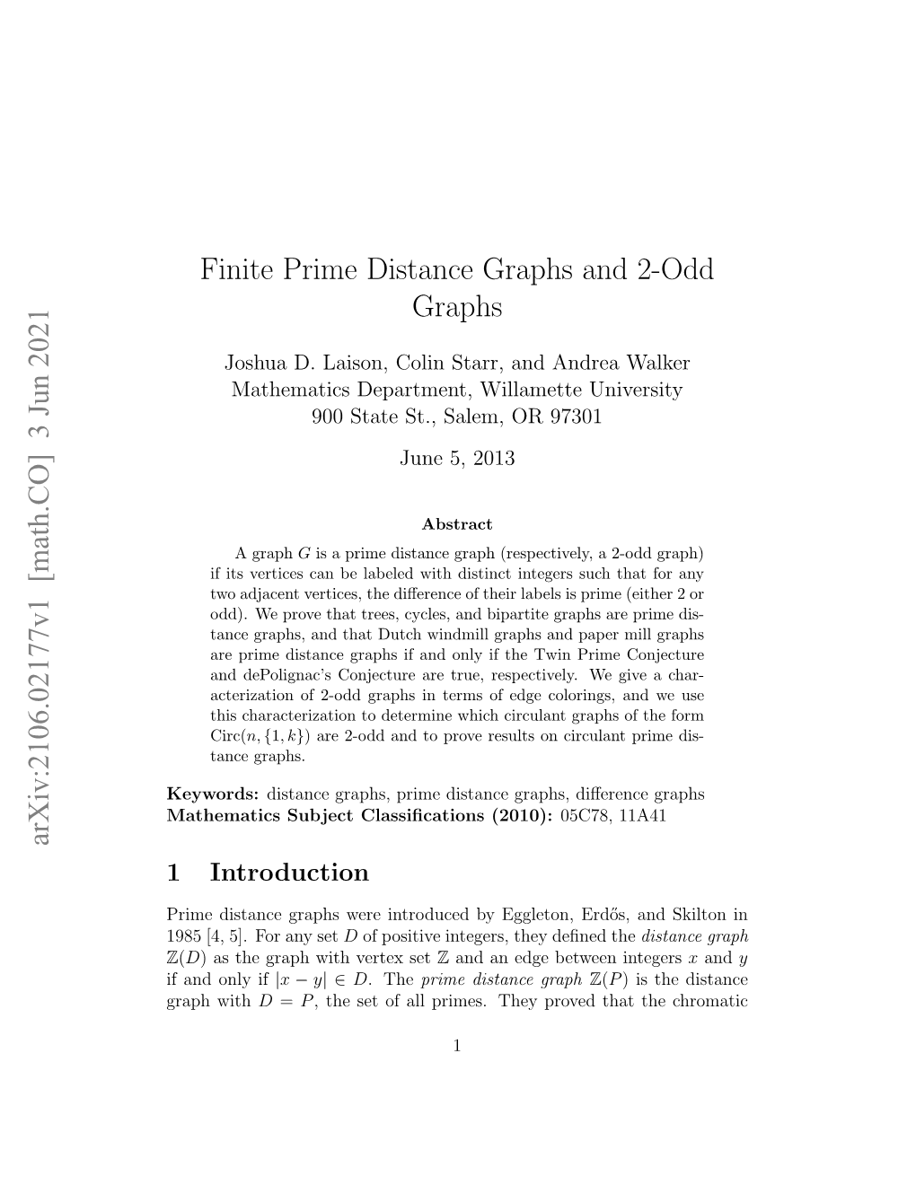 Finite Prime Distance Graphs and 2-Odd Graphs Arxiv:2106.02177V1