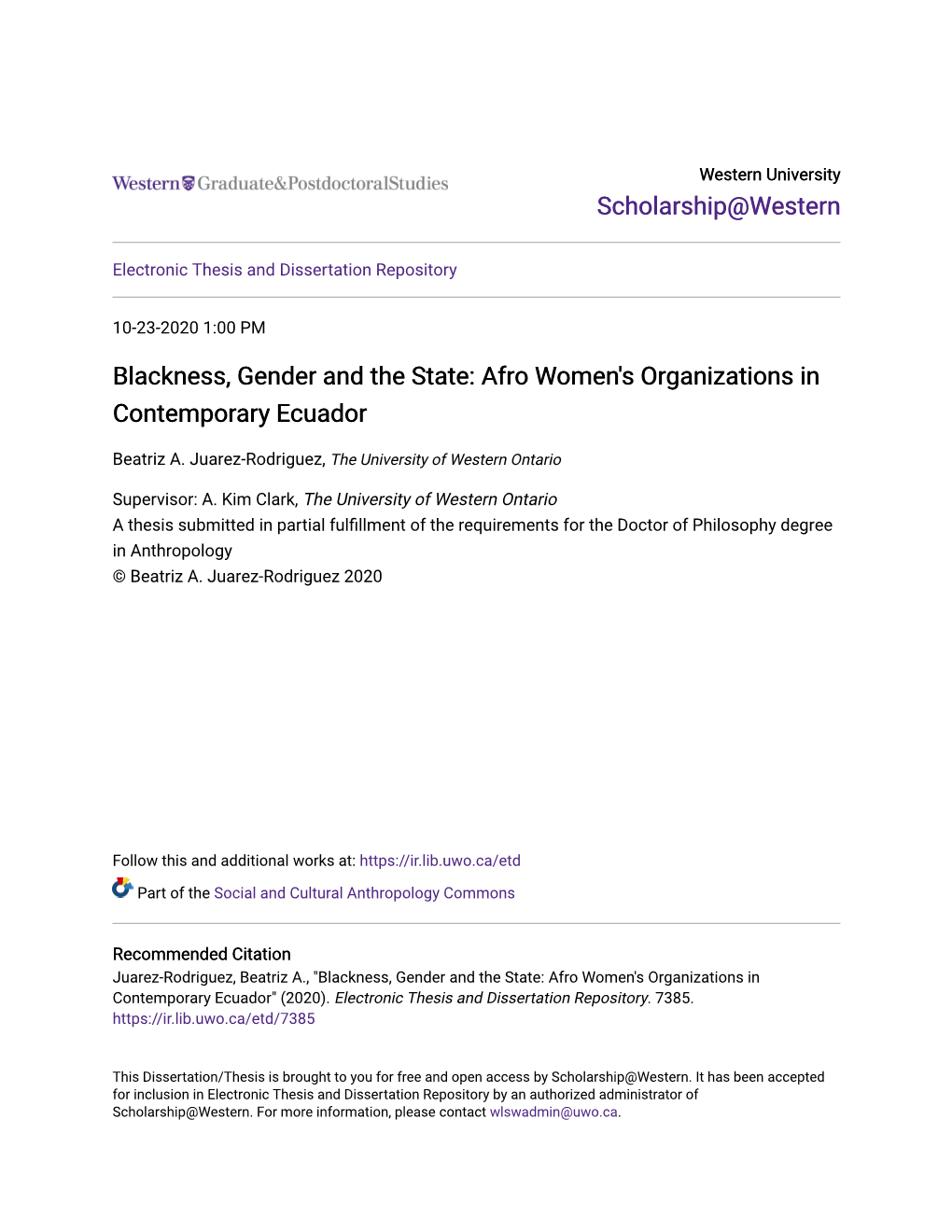 Afro Women's Organizations in Contemporary Ecuador