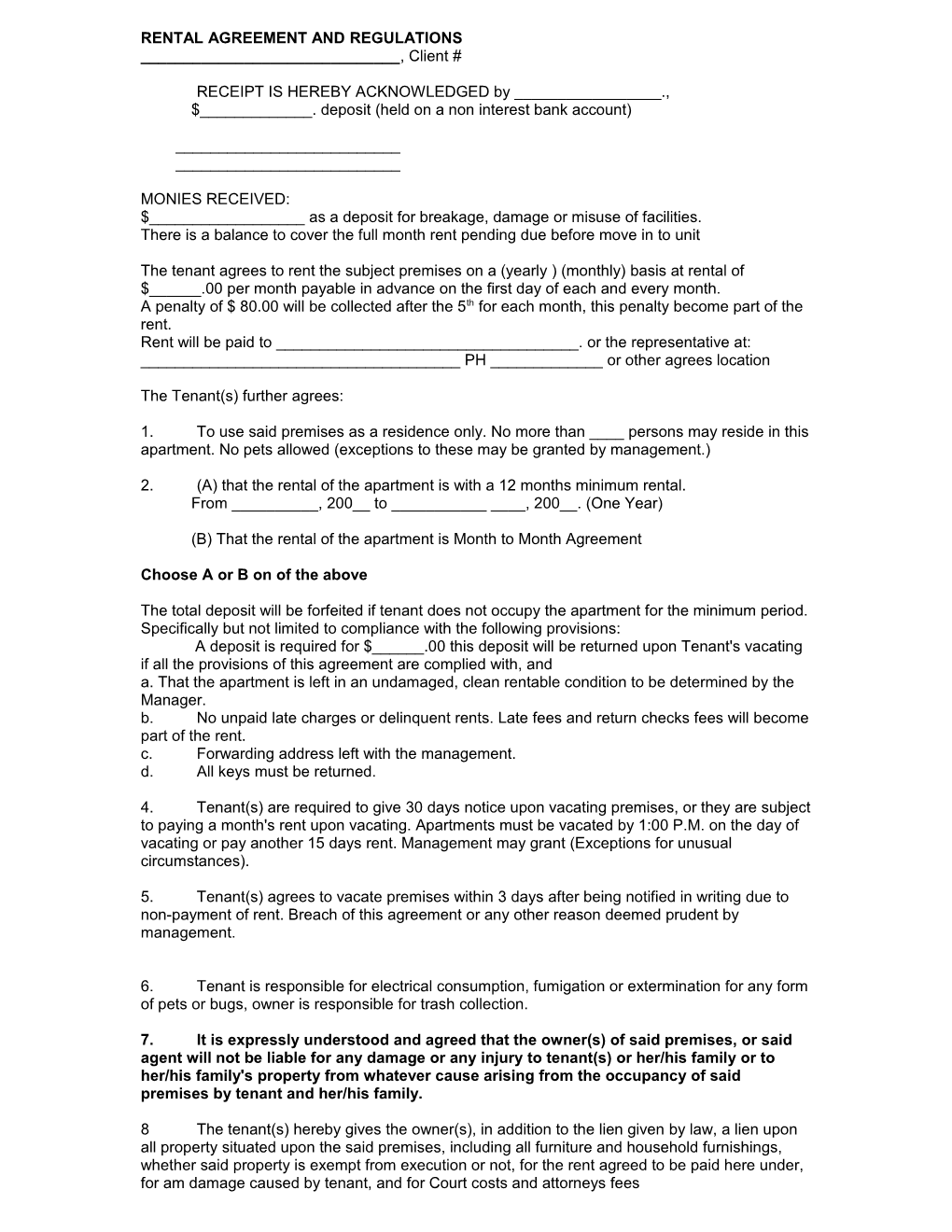 Rental Agreement And Regulations