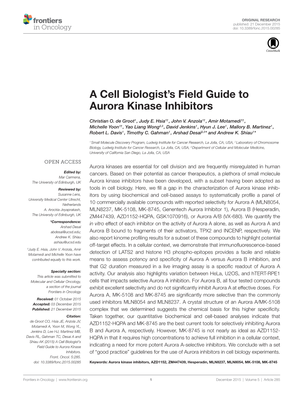 A Cell Biologist's Field Guide to Aurora Kinase Inhibitors