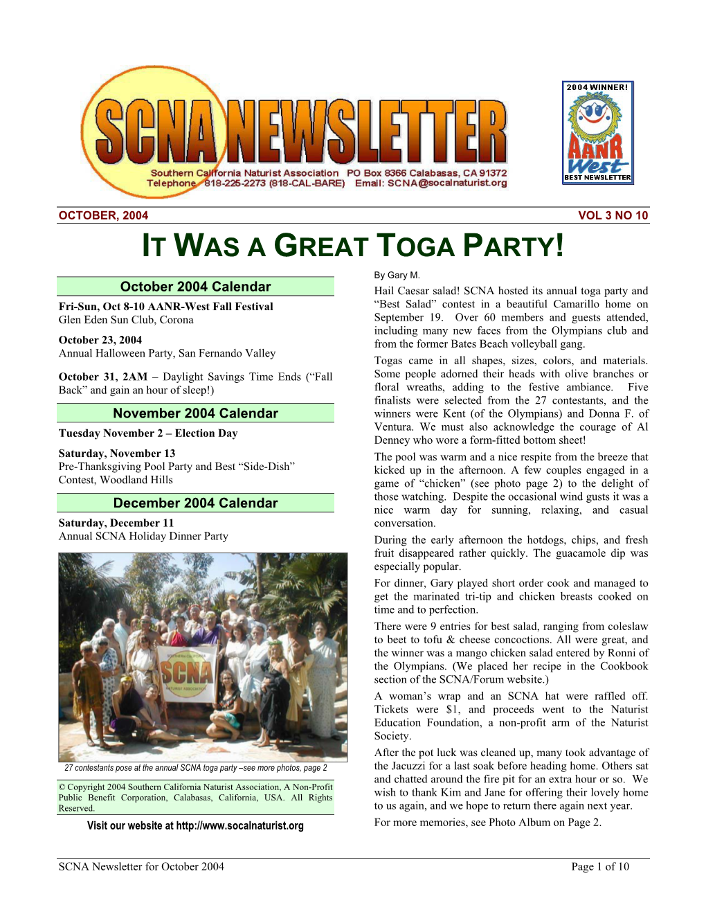 IT WAS a GREAT TOGA PARTY! by Gary M