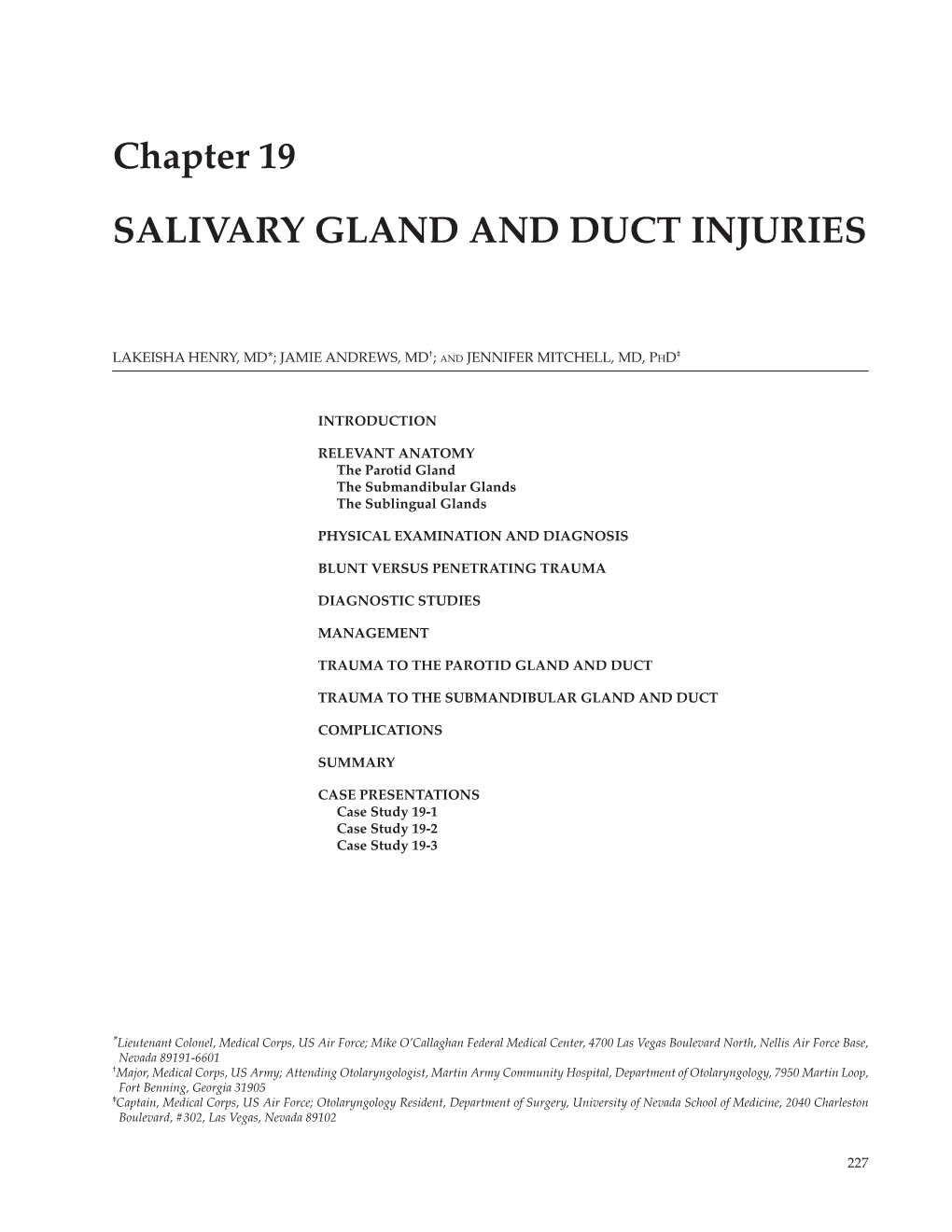 Chapter 19 SALIVARY GLAND and DUCT INJURIES