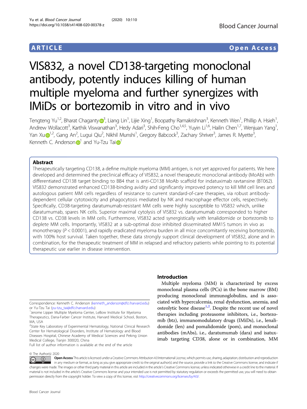VIS832, a Novel CD138-Targeting Monoclonal Antibody, Potently