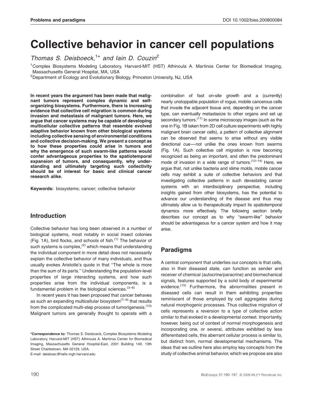 Collective Behavior in Cancer Cell Populations Thomas S