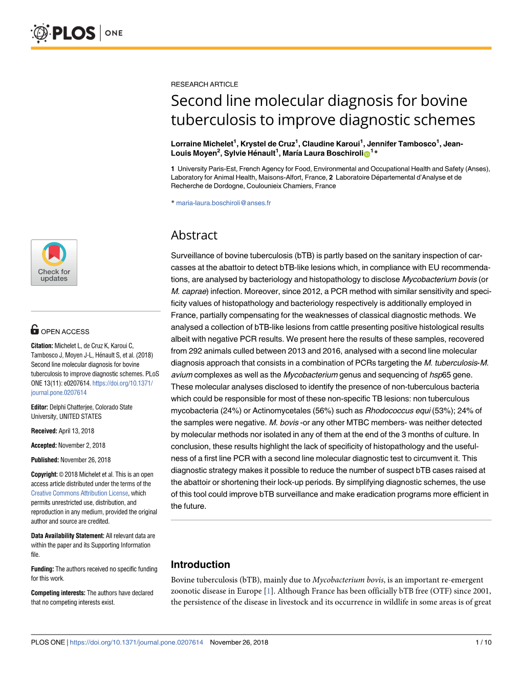 Second Line Molecular Diagnosis for Bovine Tuberculosis to Improve Diagnostic Schemes