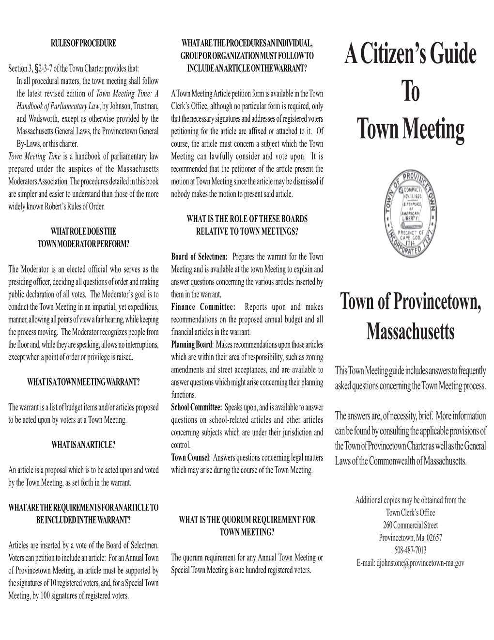 A Citizen's Guide to Town Meeting