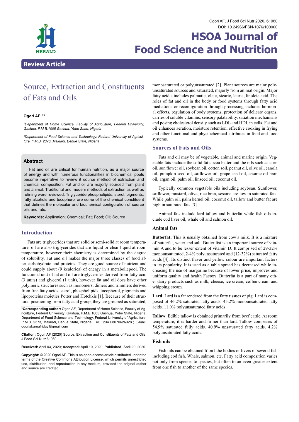 Source, Extraction and Constituents of Fats and Oils