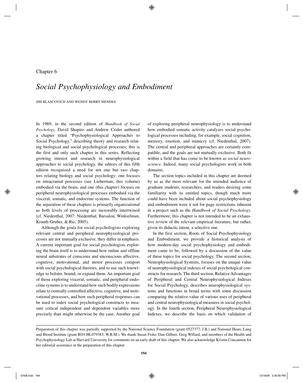 Social Psychophysiology and Embodiment