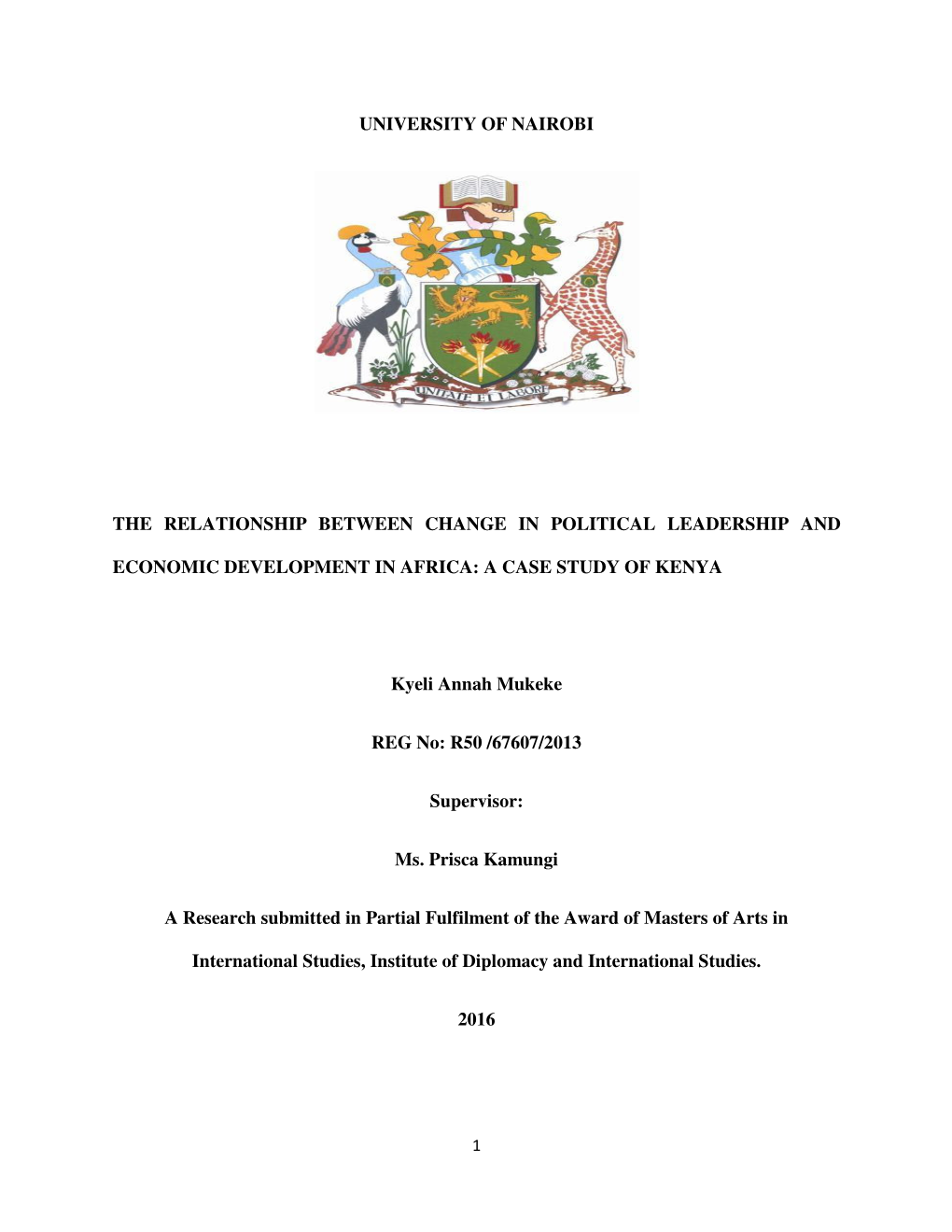 The Relationship Between Change in Political Leadership and Economic Development in African Countries Using the Case of Kenya