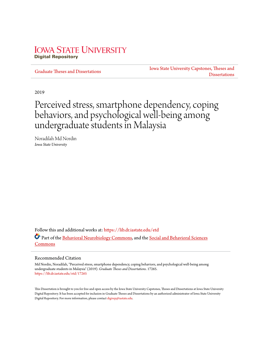 Perceived Stress, Smartphone Dependency, Coping Behaviors, And